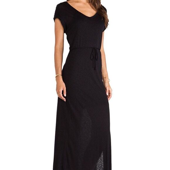 SPLENDID black maxi dress cap sleeve belt tie x small - Picture 2 of 12